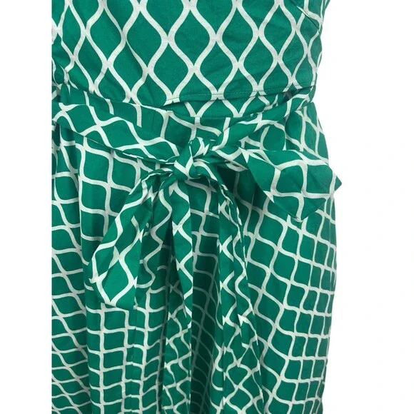Boden Green White Geometric Lara Wrap Tea Picnic Short Sleeve Dress 8L - Picture 7 of 16